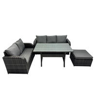 Gartenmöbelset mit Esstisch,Zweisitzer,Hocker Polyrattan Dunkelgrau 6-Sitzer - Dunkelgrau/Grau, Glas/Kunststoff - Fimous