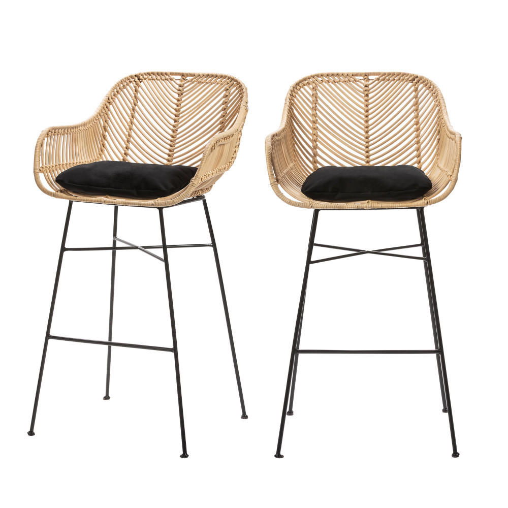 BARHOCKER - Rattan - Natürlich - 2er-Set - Naturfarben, Naturmaterialien (48/94/51cm) - Drawer