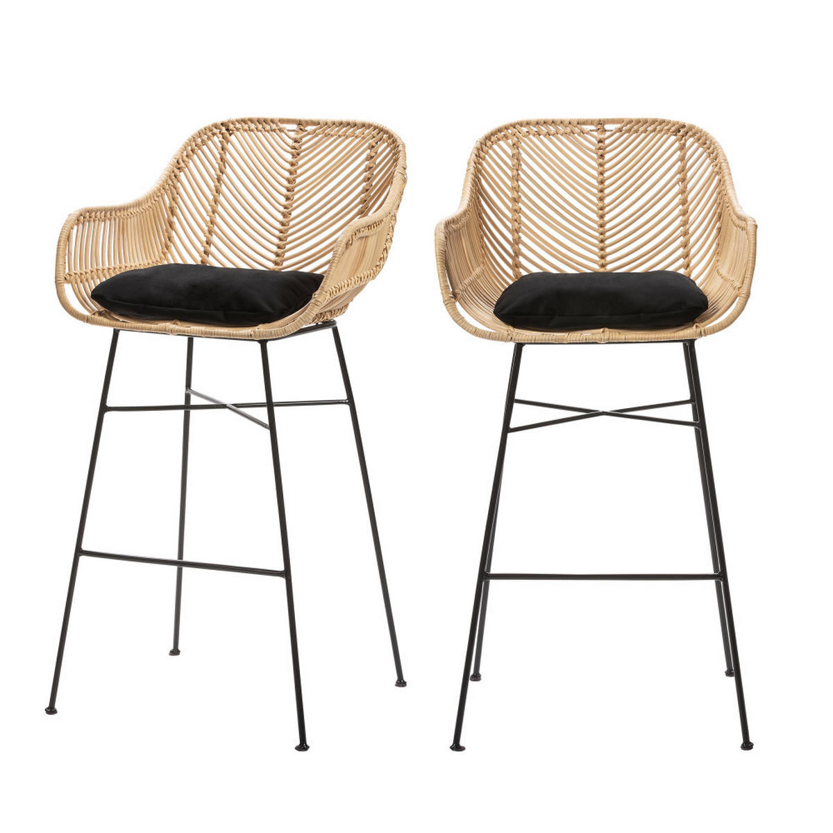 BARHOCKER - Rattan - Natürlich - 2er-Set - Naturfarben, Naturmaterialien (48/94/51cm) - Drawer