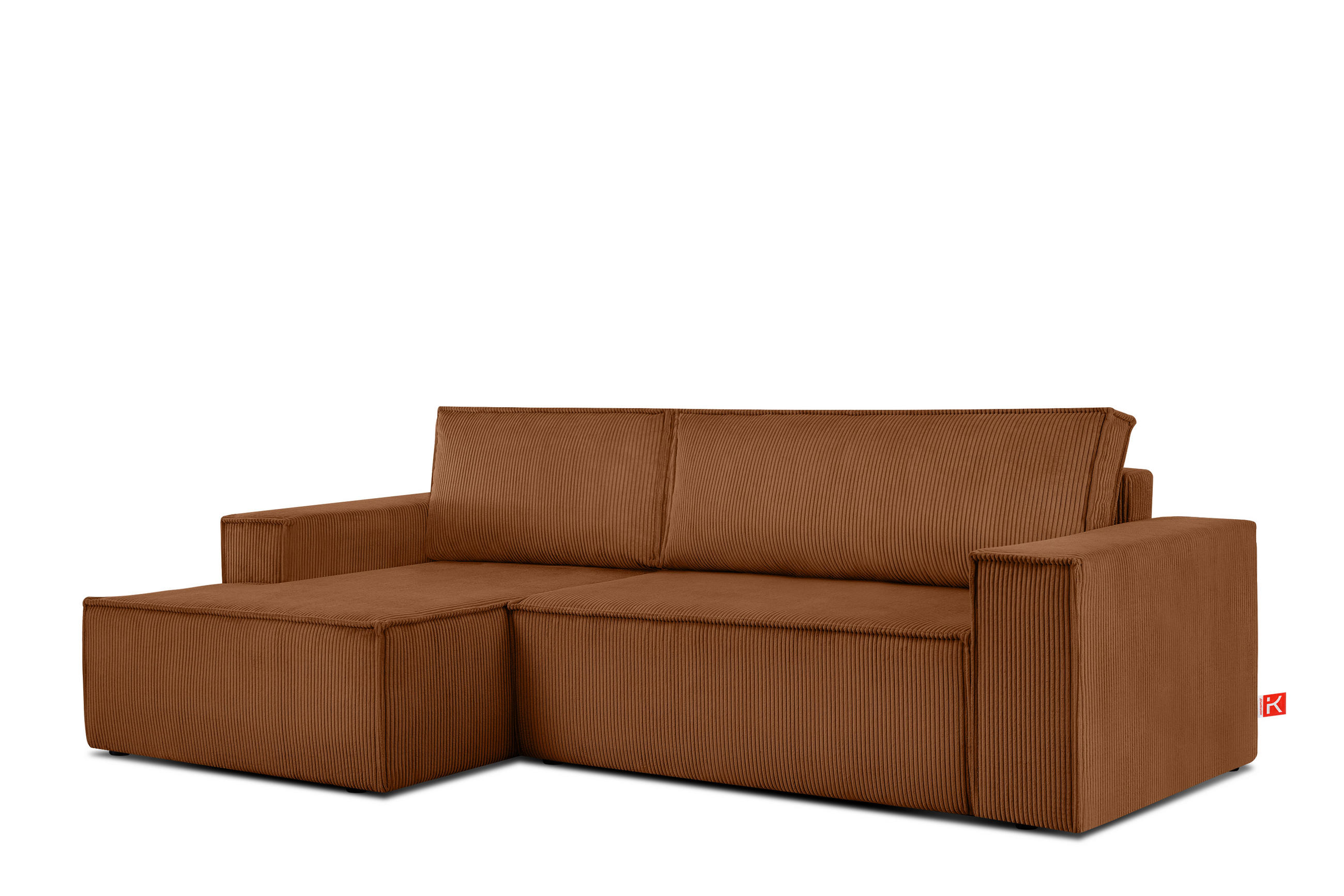 ECKSCHLAFSOFA-LINKS NAPI in Pet Friendly Cord-Stoff, rot - Rot/Schwarz, Textil (262/148cm) - KONSIMO®