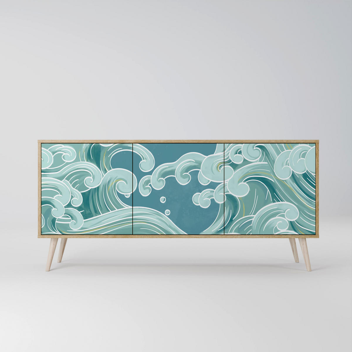 SIDEBOARD ASIAN SWAY, Eicheneffekt, 164,5x42x77,5 cm, 3 Türen - Eichefarben/Buchefarben, Holzwerkstoff/Buchenholz (164.5/77.5/42cm) - SpaceRebels