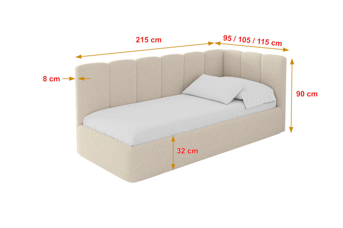 EINZELLBETT Jugendbett mit Bettkasten und Matratze H3/H4, Links - DEXY 90x200 Dunkelbeige - Cappuccino, Holzwerkstoff/Textil (90/200cm) - ALTDECOR