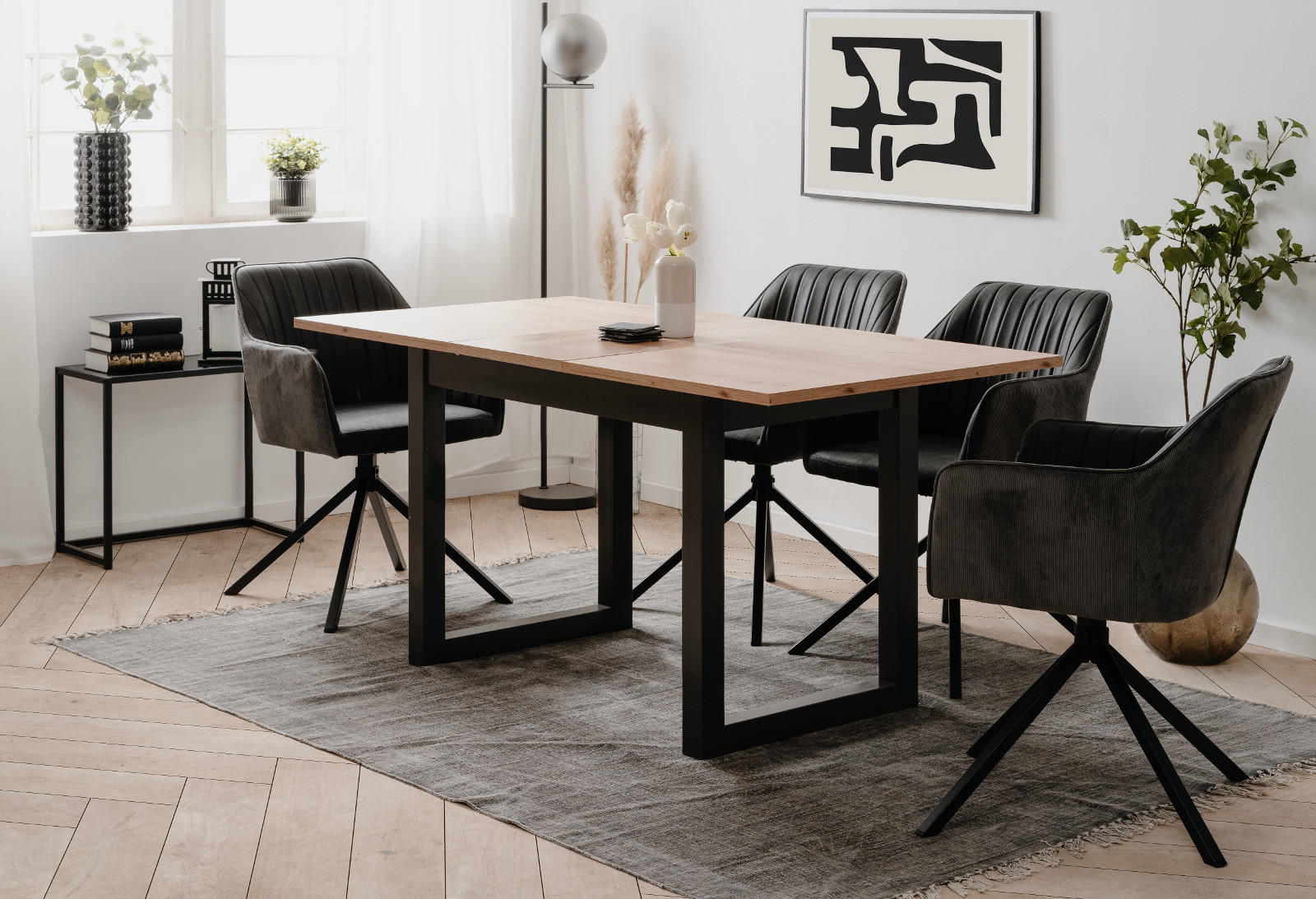ESSTISCH Eiche Artisan, grau 120/160 cm, Küchentisch ausziehbar - Anthrazit/Eiche Artisan, Holzwerkstoff (90/160/75cm) - Furn.Design
