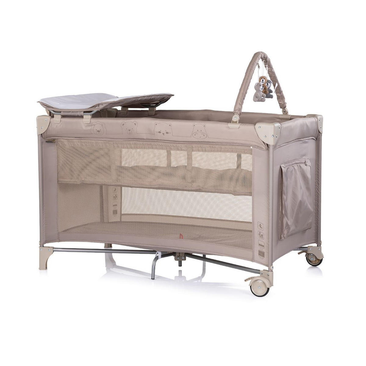 BABYREISEBETT Luna beige braun Wickelauflage, Spielbogen, Faltmatratze, Seiteneingang, 2 Ebenen - Beige, Metall (60/120cm) - Chipolino