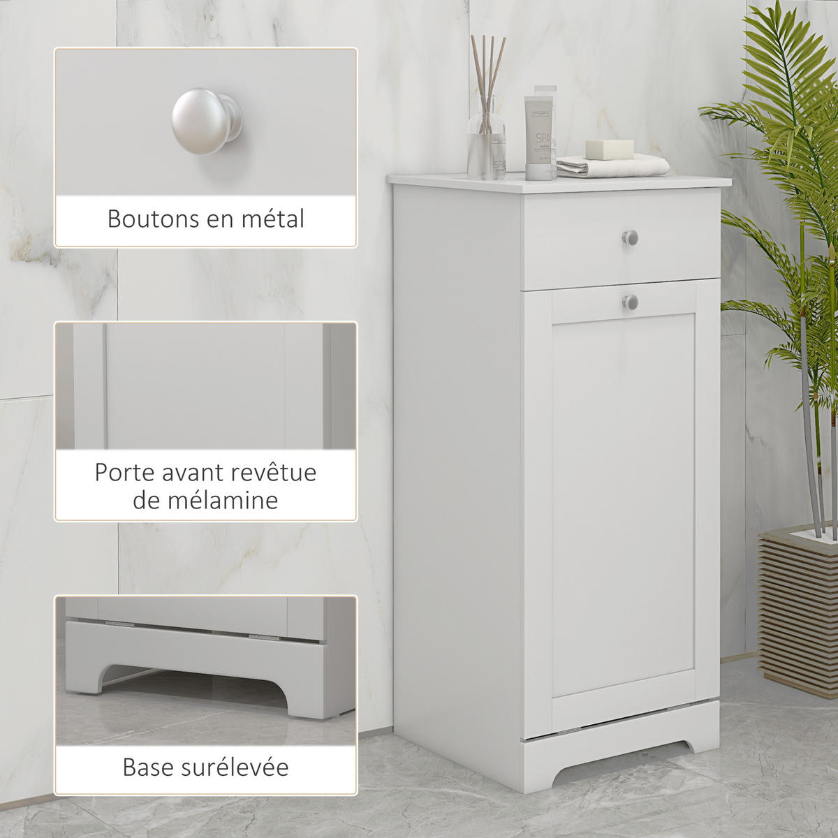 MIDISCHRANK DE-12422 mit wäschekorb 40/40/90 cm Weiß - Weiß, Holzwerkstoff (40/90.5/40cm) - ComfortXL