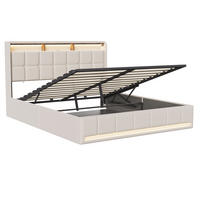 POLSTERBETT 160x200 cm mit LED-Beleuchtung und hydraulischem Stauraum - ohne Matratze - Beige - Beige, Textil (160/200cm) - DELFA