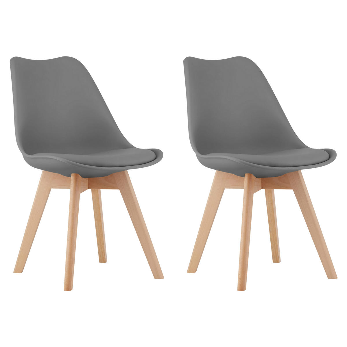 STUHL DOZZA 2-er Set, Grau Kissen aus Kunstleder - Hellgrau, Holz/Kunststoff (49/82/43cm) - Komodee