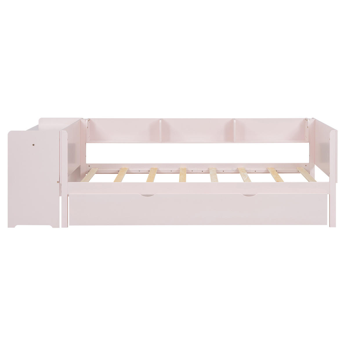 KINDERBETT 90/200 cm aus Kiefer und MDF mit Ausziehbett, Schreibtisch und 3 Regalen Rosa - Rosa, Holz (90/200cm) - Modenvie