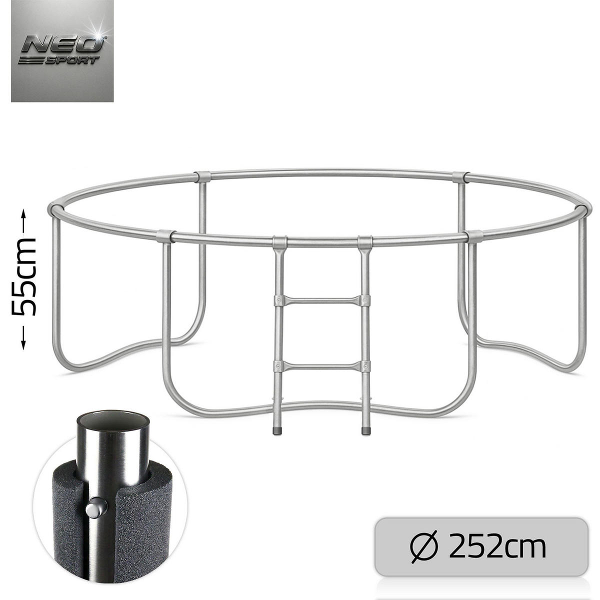 GARTENTRAMPOLIN 8 ft/252 cm mit Außennetz und Leiter - Rot, Metall (252/252cm)