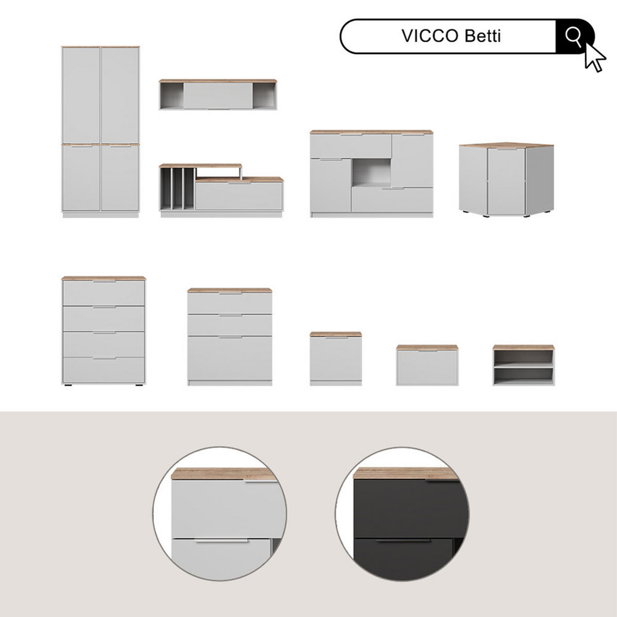 KLEIDERSCHRANK Betti Anthrazit 82 x 179 cm mit 4 Türen - Anthrazit/Sonoma Eiche, Holzwerkstoff (82/179/50cm) - Vicco