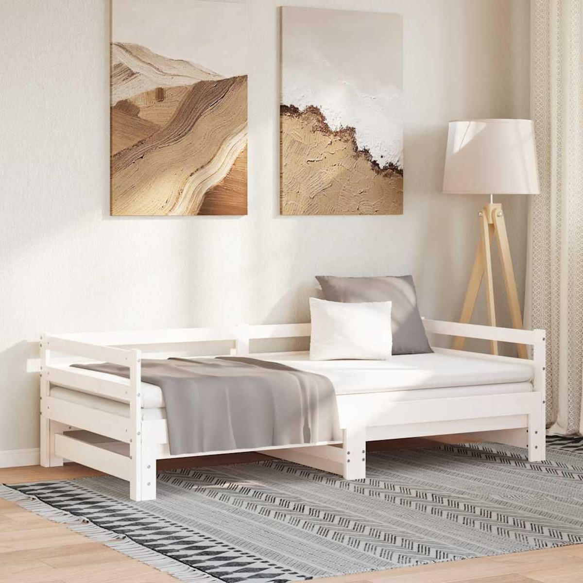 AUSZIEHBARES Tagesbett Weiss Massivholz Kiefer 90/200 Cm - Weiß, Textil (90/200cm) - vidaXL
