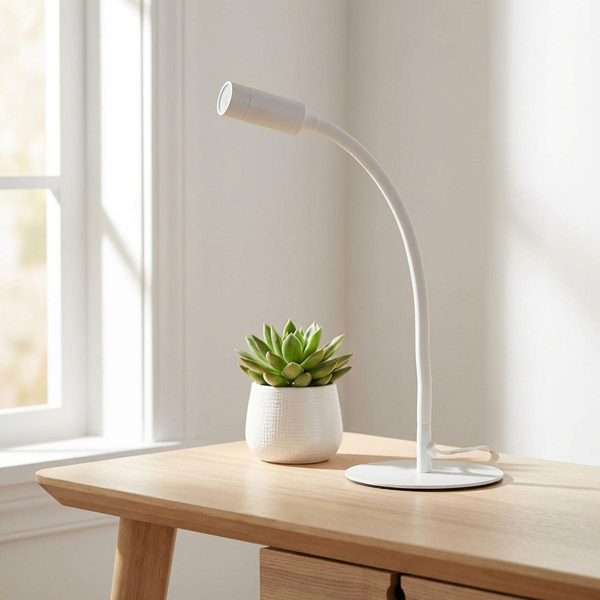 LED TISCHLEUCHTE Weiß Flexibler Arm - Weiß, Metall (18.5/18.5/44.3cm) - Globo Lighting