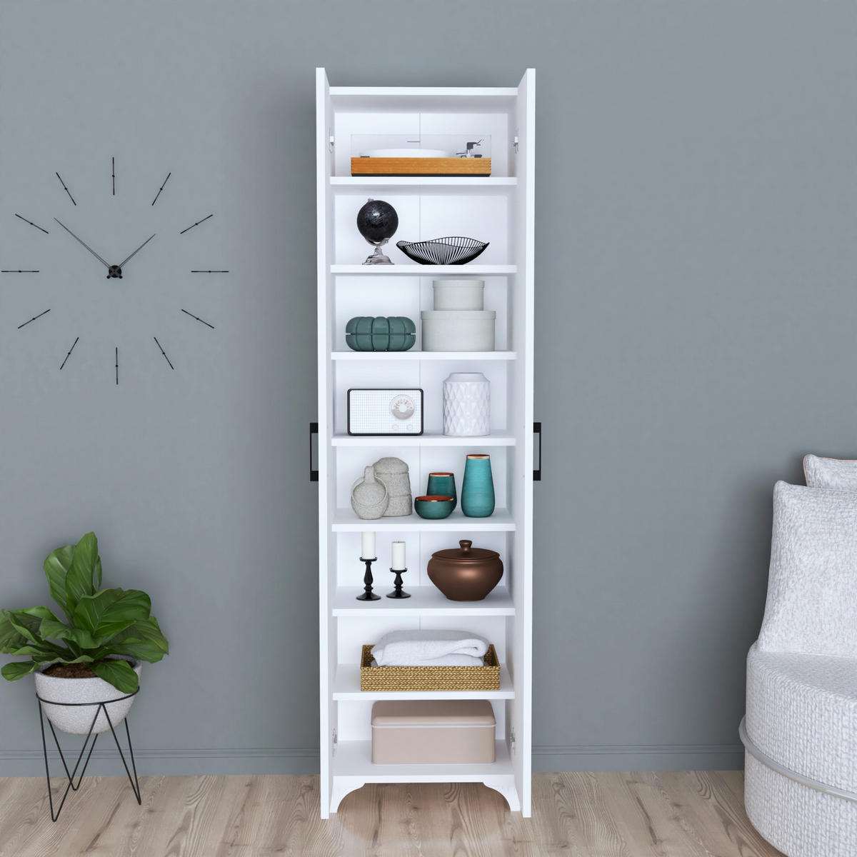 MEHRZWECKSCHRANK Strömsund - Weiß, Holzwerkstoff (48.5/177.5/32cm) - [en.casa]