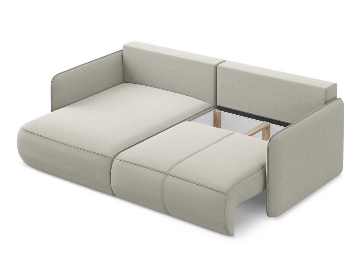 ECKSOFA mit Schlaffunktion Samt Stoff Creme - Perlmutt/Creme, Kunststoff/Textil (148/207cm) - Makamii