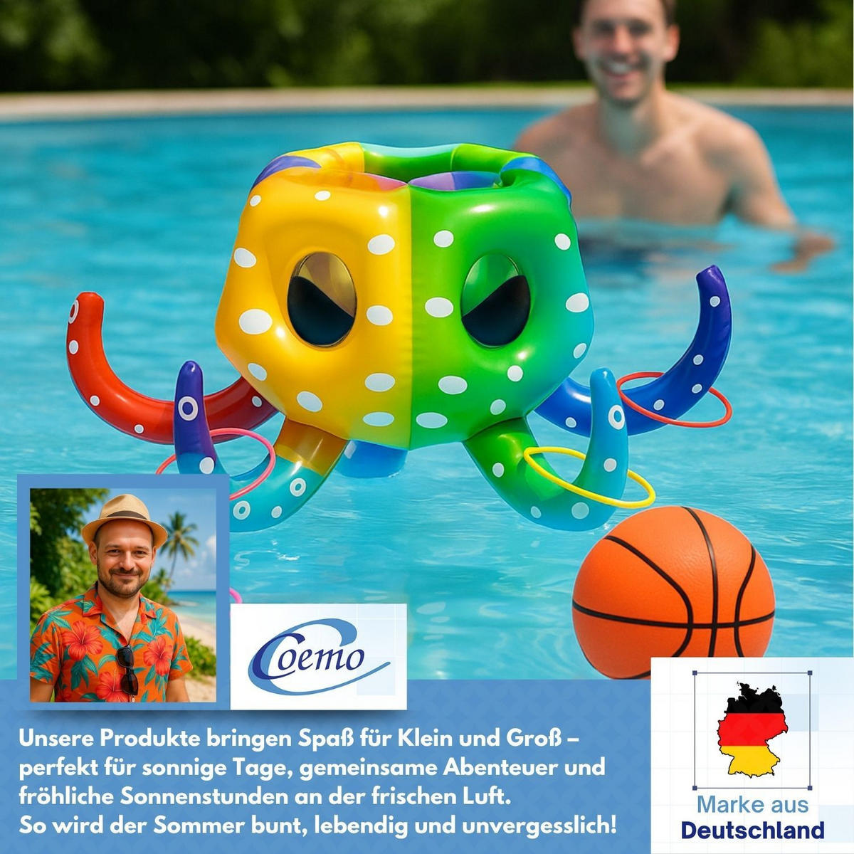 WASSERBASKETBALL KRAKI Mehrfarbig 9-teilig - Multicolor, Kunststoff (81/81/45cm) - Coemo