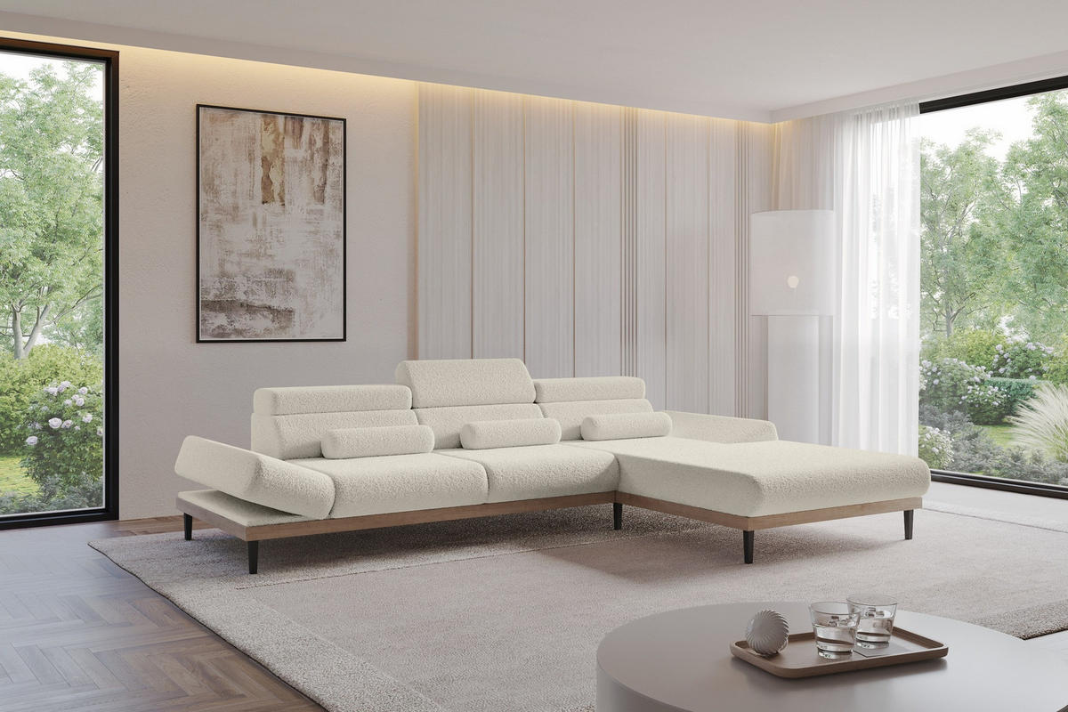 ELEKTRISCHES ECKSOFA Rechts MONA 316x205x85 Beige Bouclé - Greige/Beige, Holzwerkstoff/Textil (316/205cm) - ALTDECOR