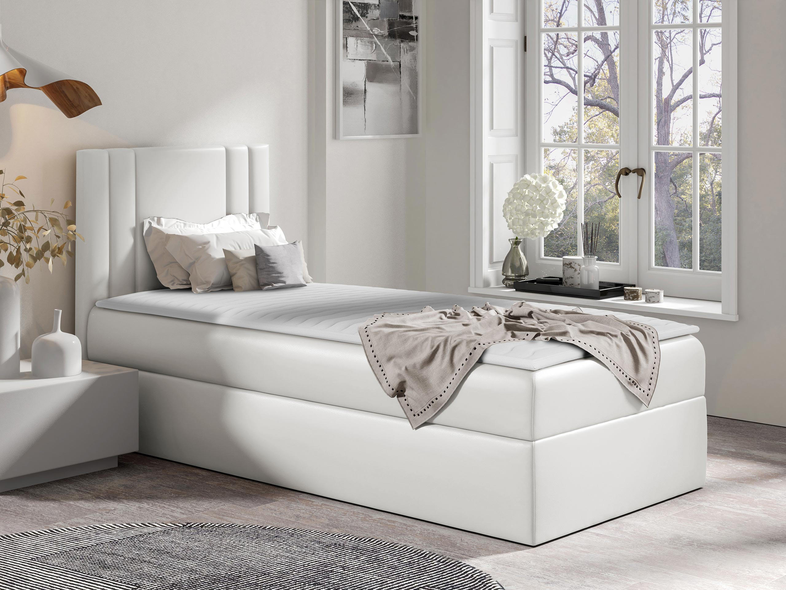 BOXBETT Carmen Mini, Seite zum Öffnen des Bettkastens: Links - Weiß, Holz (90/200cm) - MIRJAN24