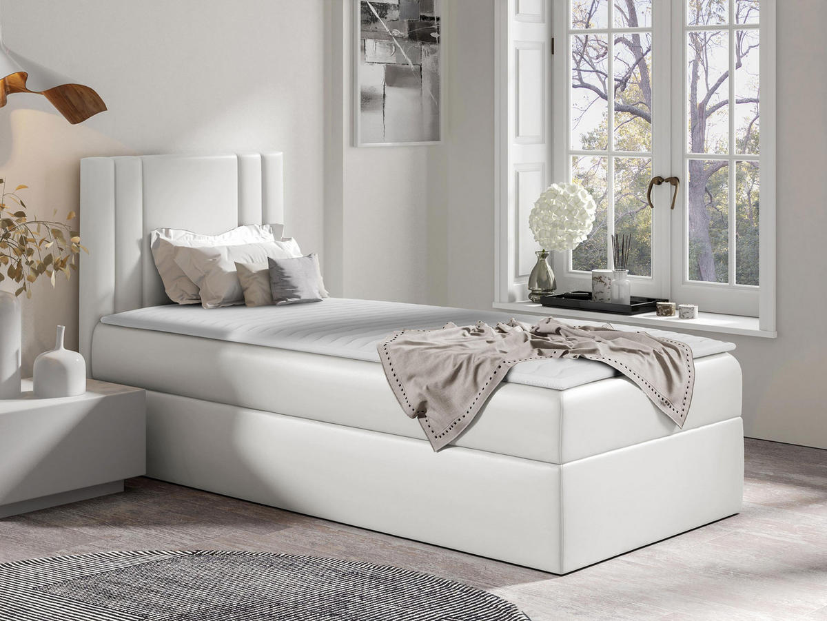 BOXBETT Carmen Mini, Seite zum Öffnen des Bettkastens: Links - Weiß, Holz (80/200cm) - MIRJAN24