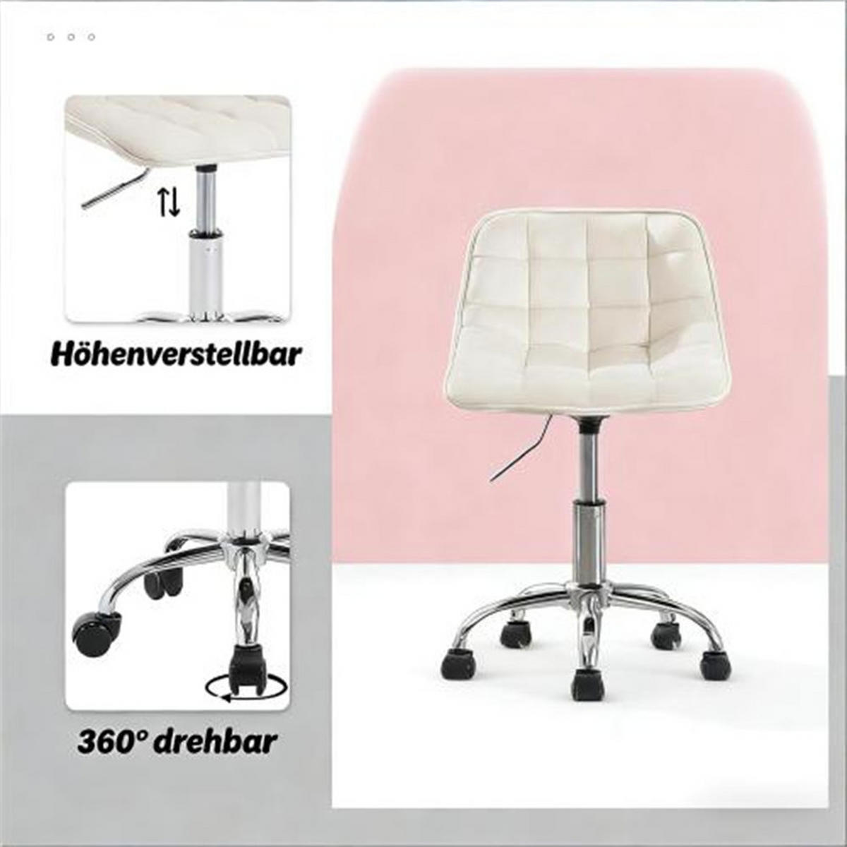 DREHSTUHL Cremeweiß, Metall & Samt, drehbar & rollbar, 43 x 43 x 67,5 cm - Weiß, Metall (43/67.5/43cm) - Albatros