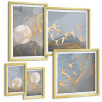 BILDER SET 5er Set - 50x50 cm & 20x30 cm & 40x60 cm Goldrahmen - Abstrakte Wellenkreise, grau - Goldfarben, Kunststoff (40/60cm) - TULUP