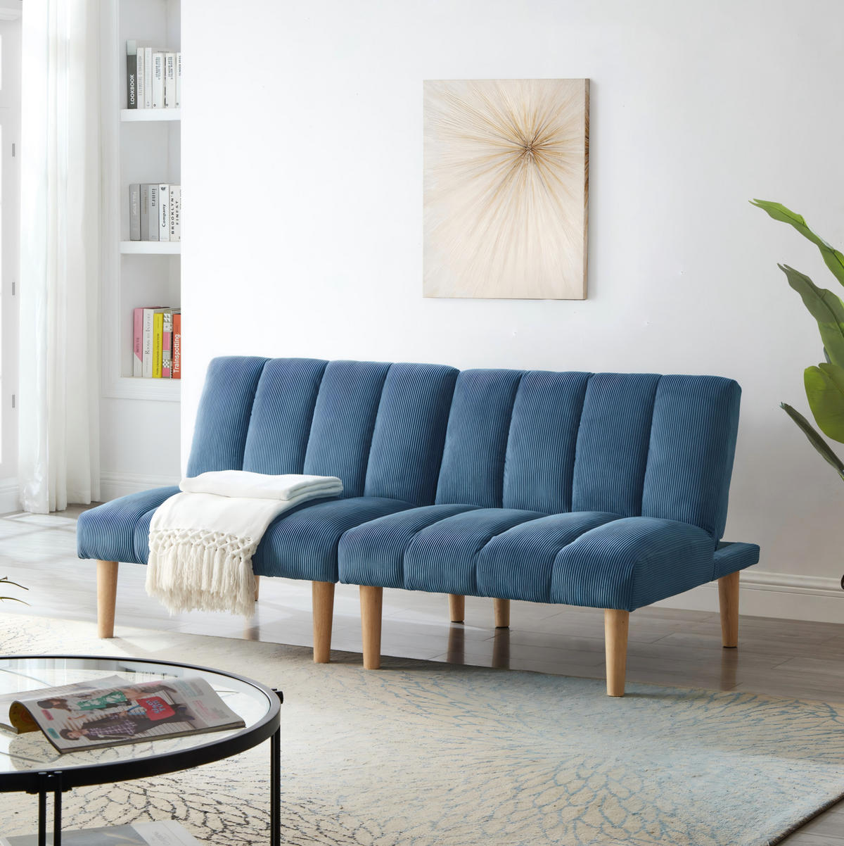 SCHLAFSOFA mit 3-fach verstellbarer Rückenlehne Corduroy Blue - Blau, Holzwerkstoff (167/72/82cm) - Meubliv