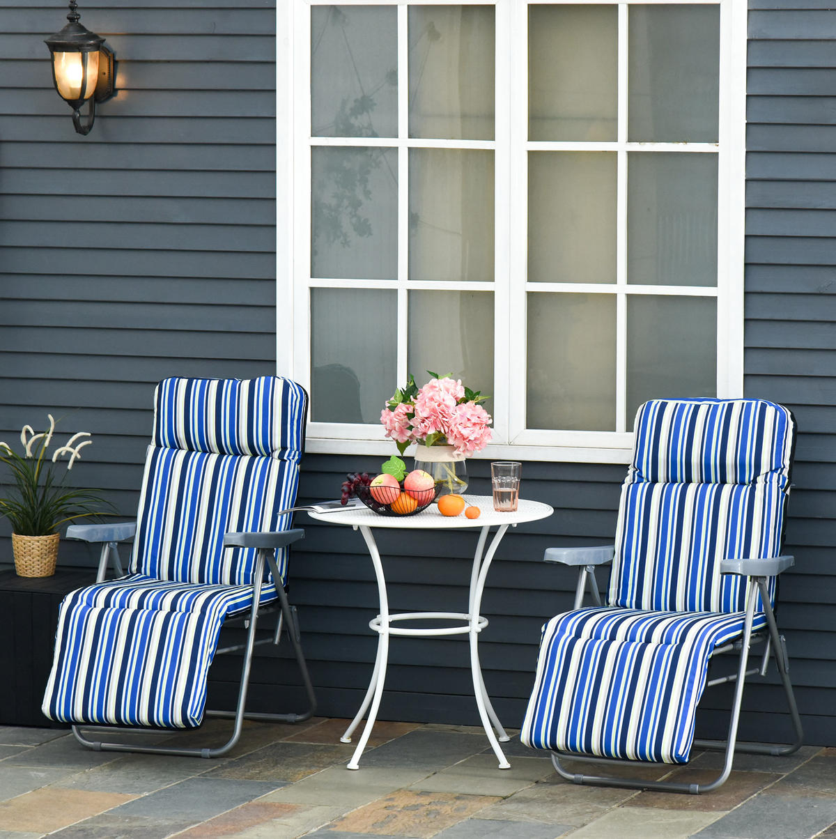 SONNENLIEGE aus Polyester 75x60x65-102 cm Blau klappbar mit 5-fach verstellbarer Rückenlehne im 2er-Set - Blau, Kunststoff (60/102/75cm) - Modfu