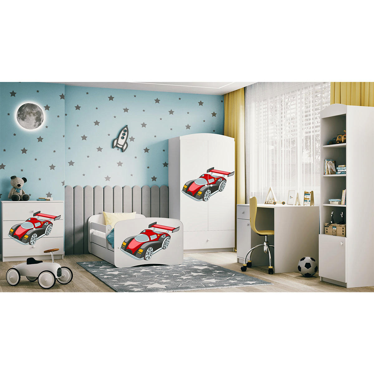 KOMODA Babydreams Závodní auto 81/81/41 - bílá, kompozitní dřevo (81/80/41cm) - Petits-meubles