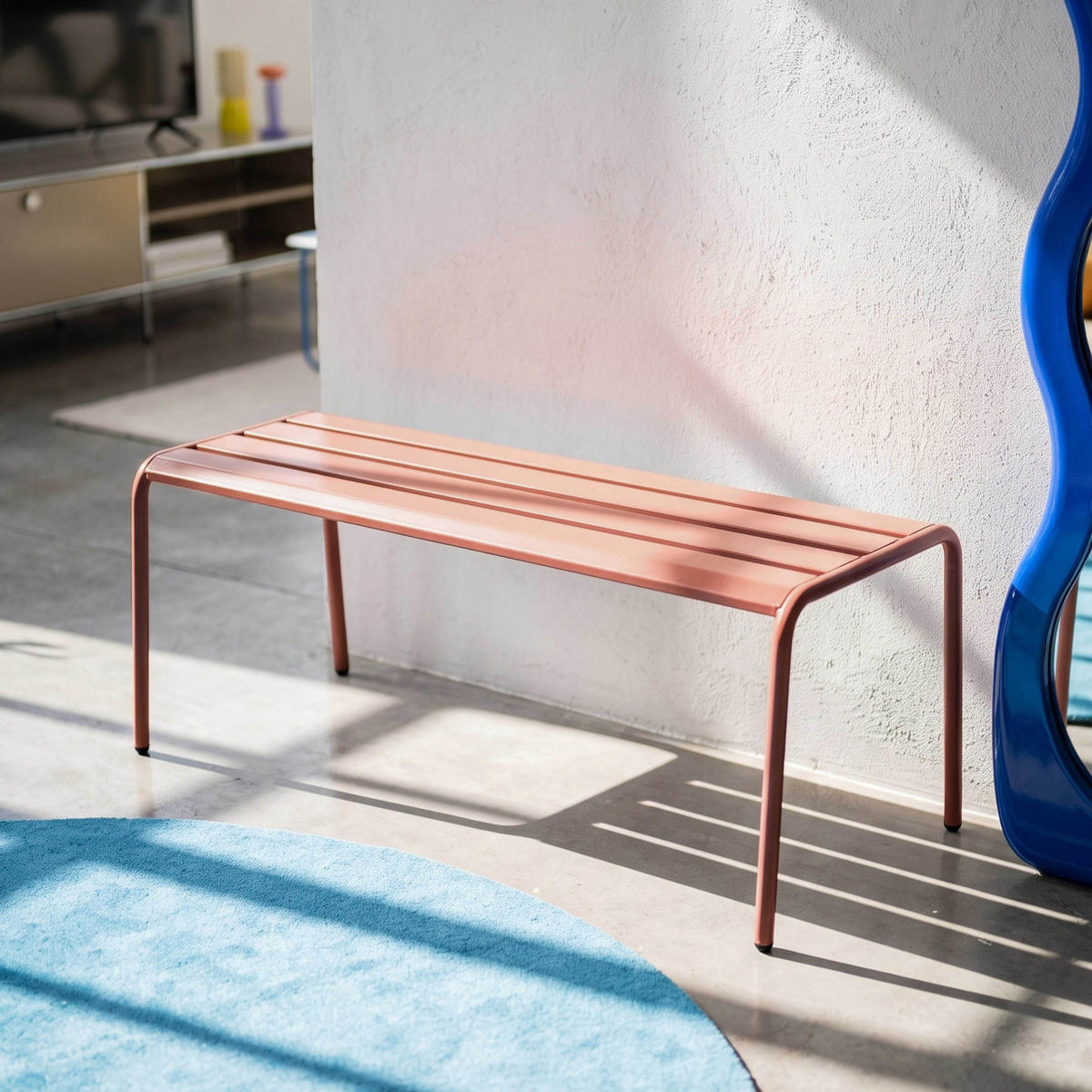 GARTENBANK, Lehm - Pink, Metall (121/46/52cm) - Oviala