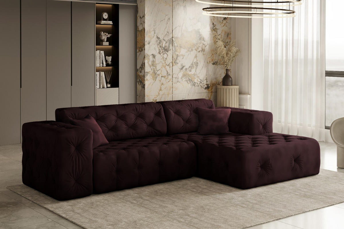 ECKSOFA L-Form Gesteppt LUX Stoff Whisper Rechts Rotwein - Dunkelrot, Holz/Kunststoff (266/165cm) - Kaiser Möbel