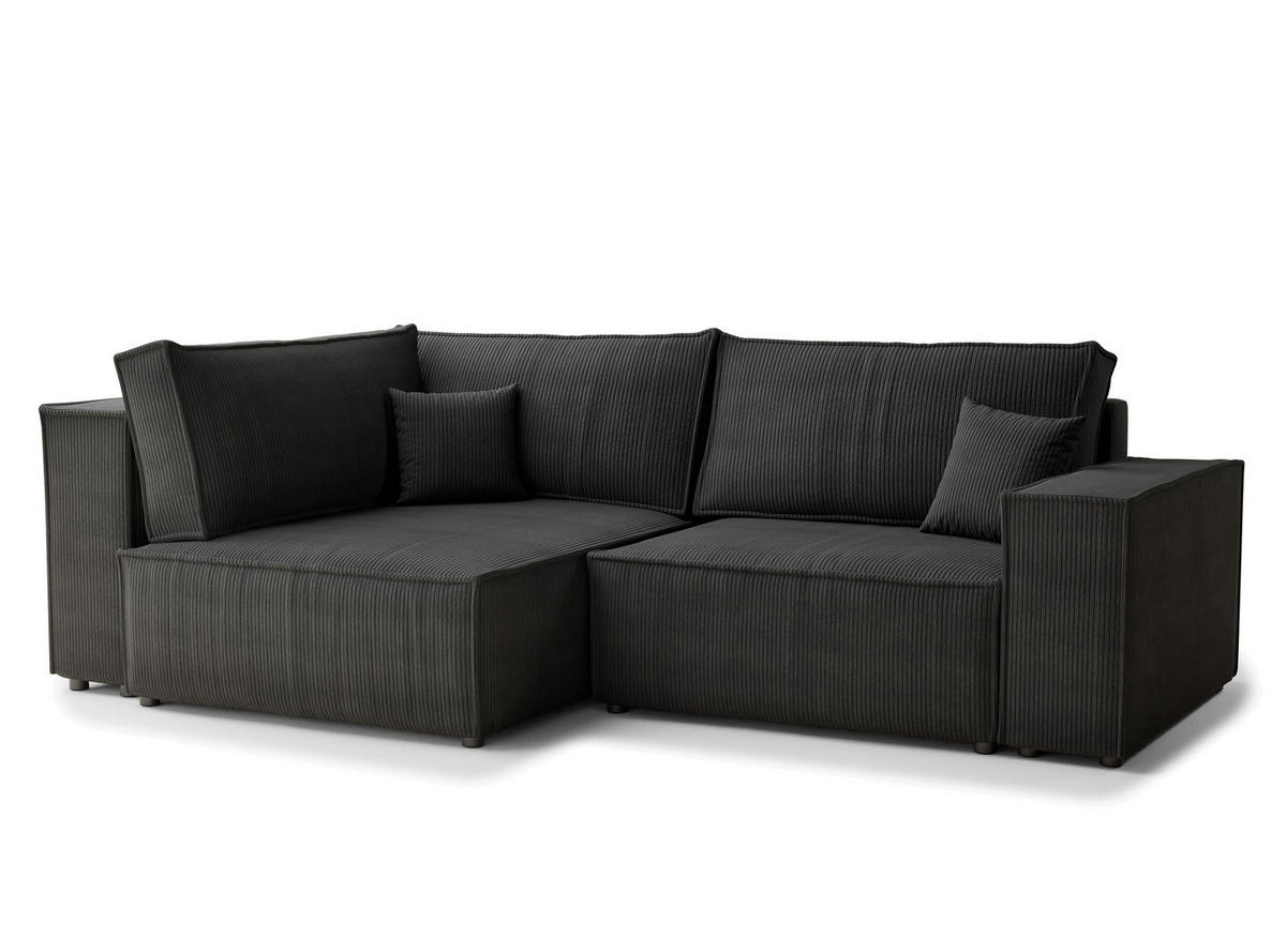 ECKSOFA MIT SCHLAFFUNKTION Tonga Anthrazit Samtstoff - Anthrazit/Schwarz, Holz/Holzwerkstoff (105/225cm) - Maison de Reve