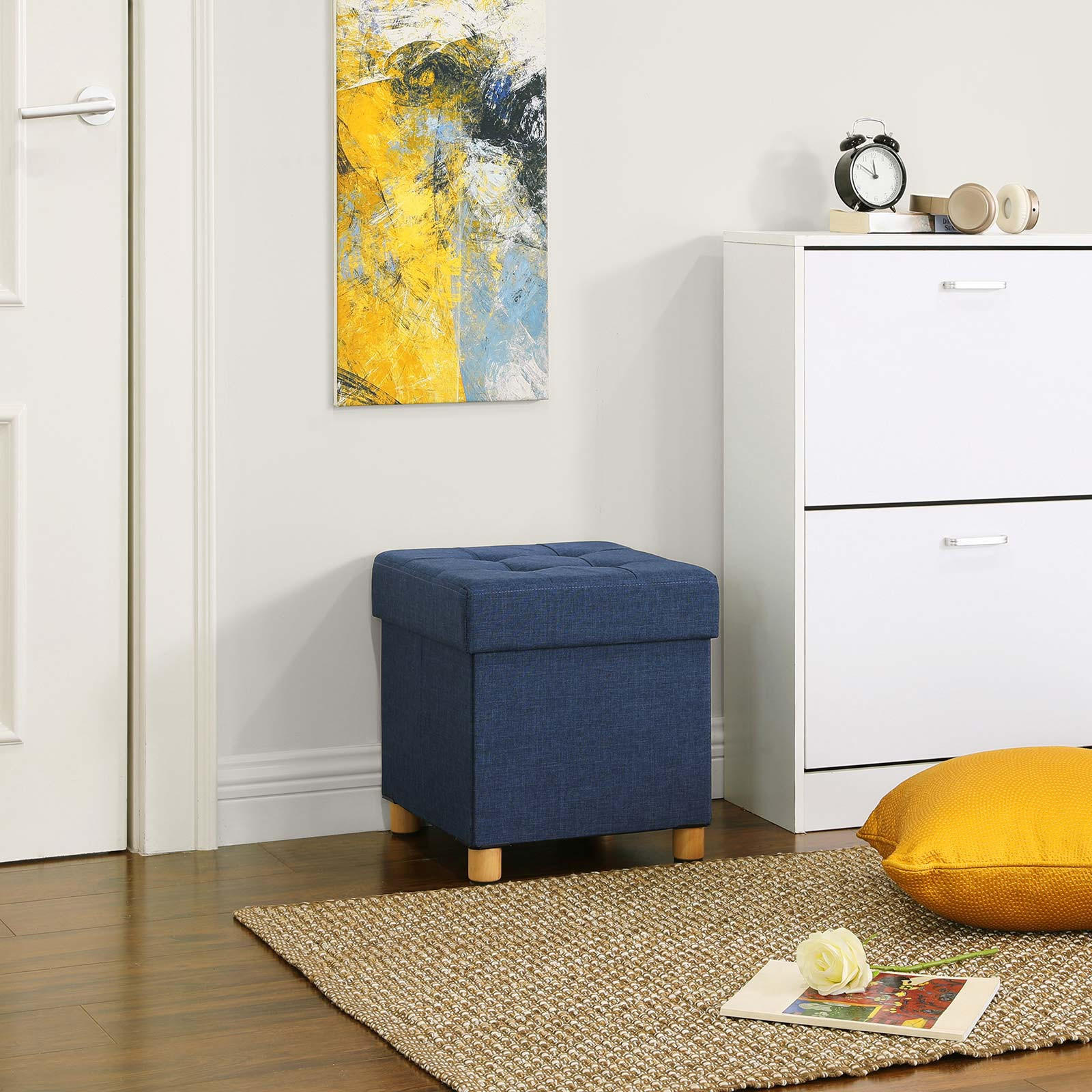 Thumbnail - Hansiro Sitzhockerindustrie-Design, Blau, Holzwerkstoff, 38x40x38 cm, Wohnzimmer, Hocker, Sitzhocker