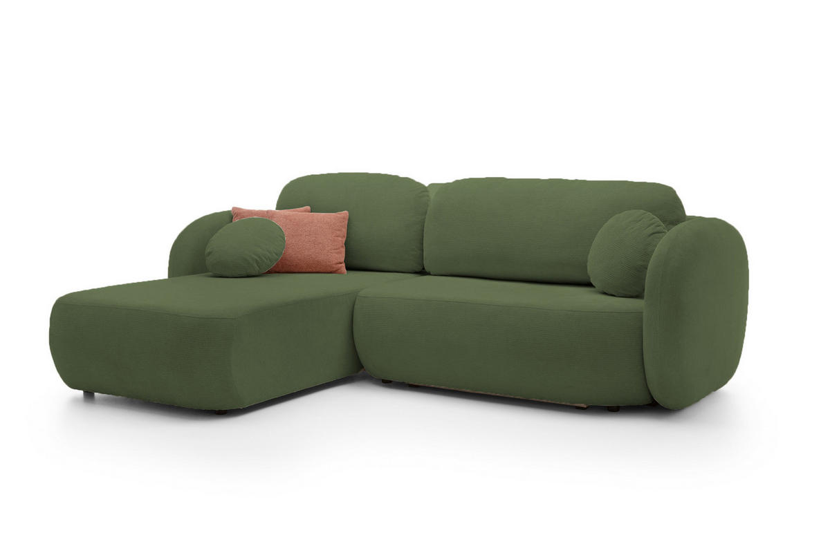 ECKSOFA OLIO L-Form Schlaffunktion mit Bettkasten, lose Rückenkissen, freistehend, LINKS 174x248 cm Green - Grün, Holz/Textil (174/248cm) - DomoHome