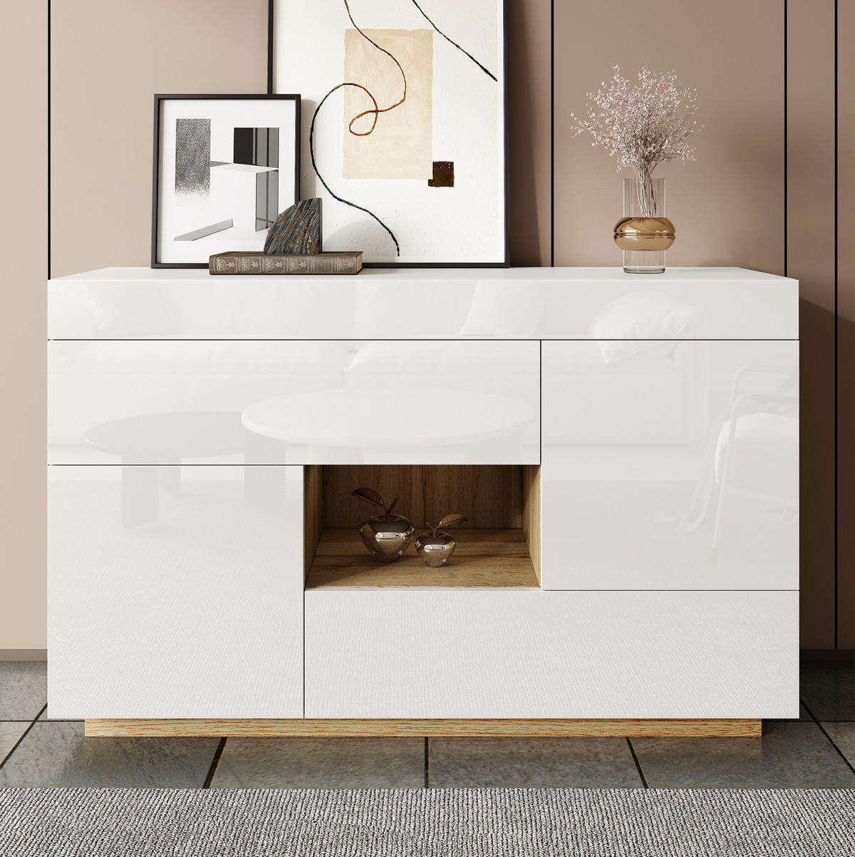 SIDEBOARD 120/37/76,5 cm mit 2 Türen, 2 Schubladen & LED in Weiß - Weiß, Holzwerkstoff (120/37/76.5cm) - BEAOK