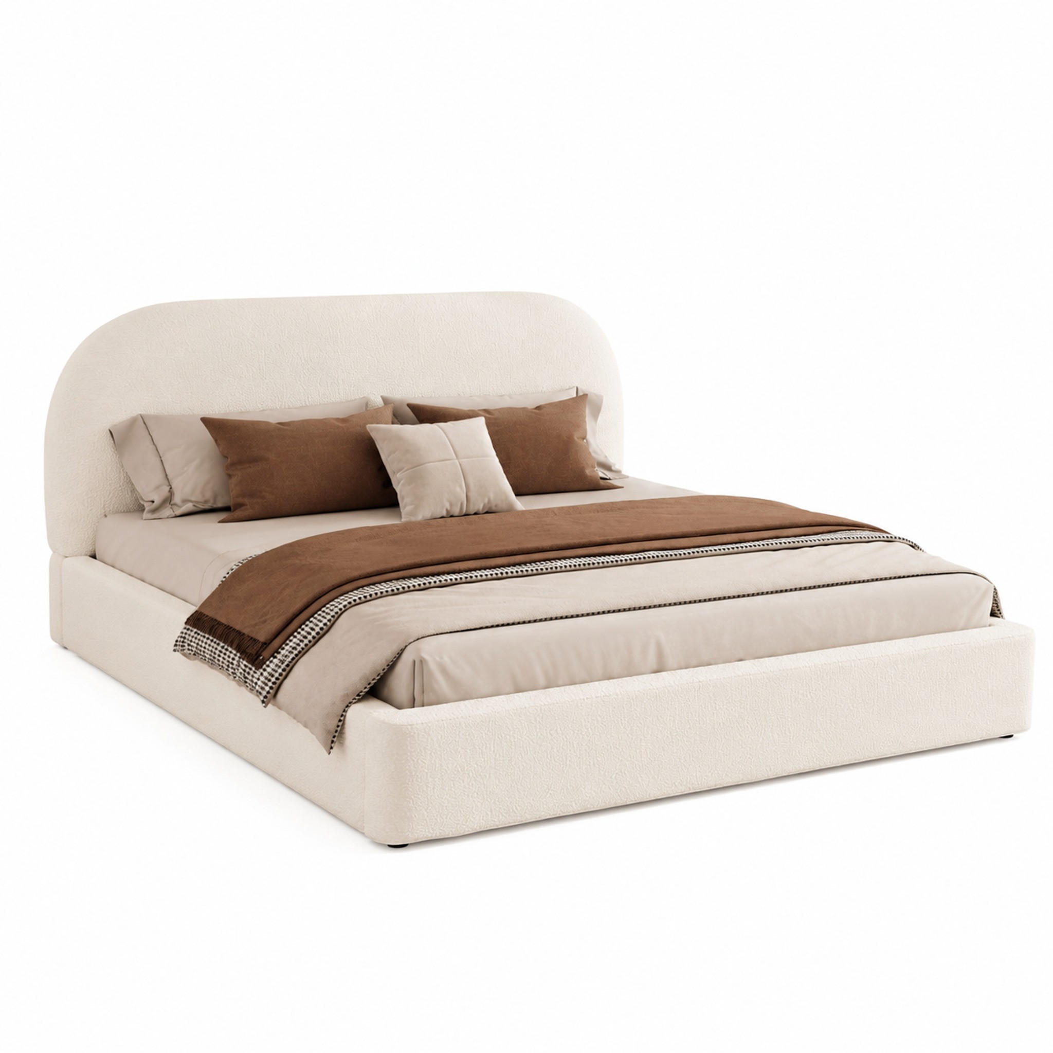 BETT mit Lattenrost Bouclé Beige - Beige, Metall (180/200cm) - Meubliv