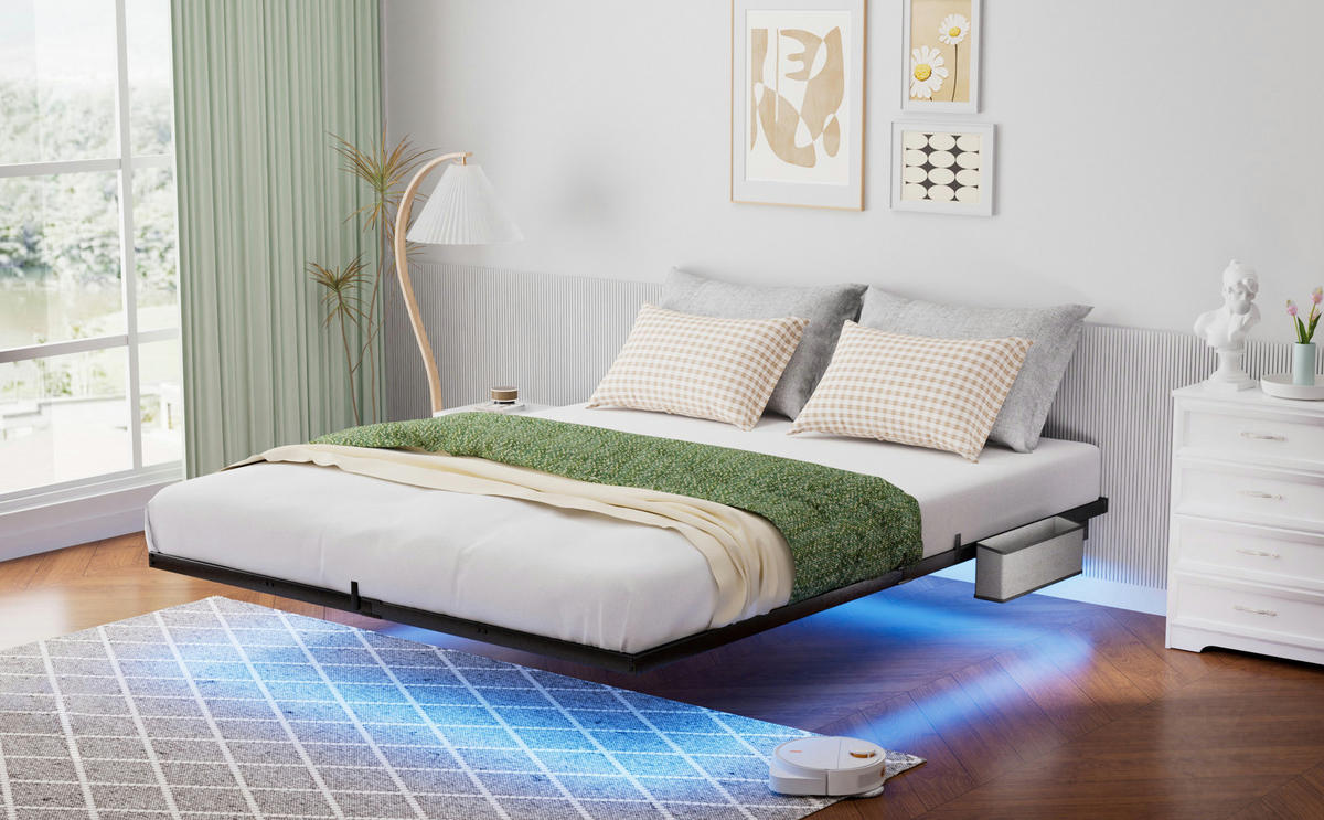 METALLBETT 140x200 cm LED schwarz - Schwarz, Metall (140/200cm) - Fortuna Lai