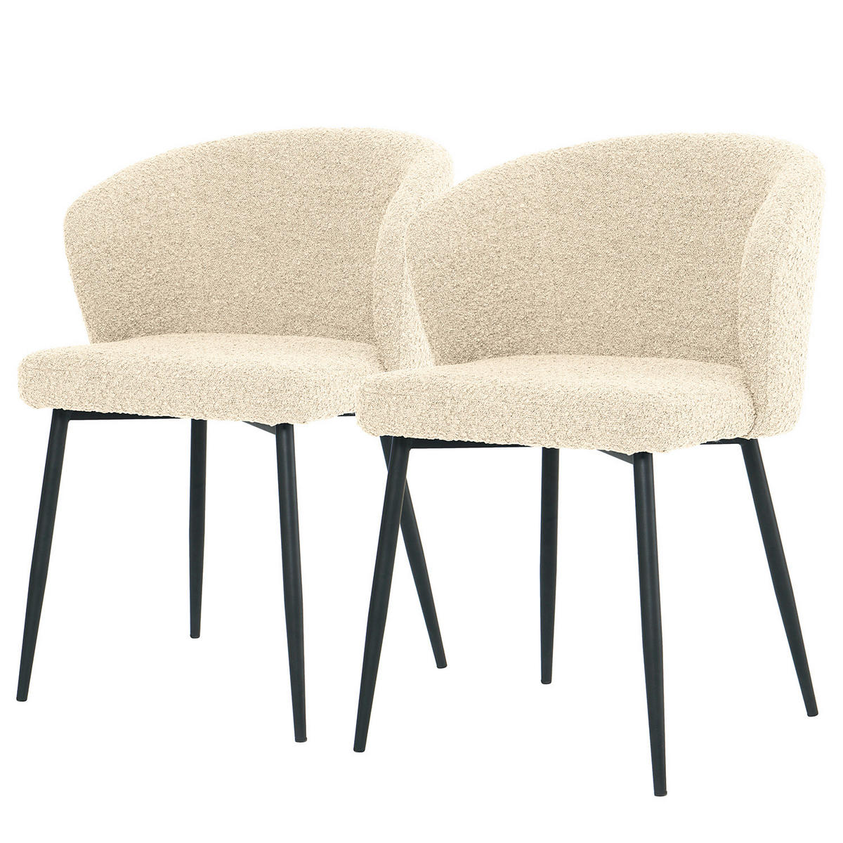 POLSTERSTUHL - Bouclé / Eisen, 2er-Set - Creme/Schwarz, Textil (57/80/60cm) - home24