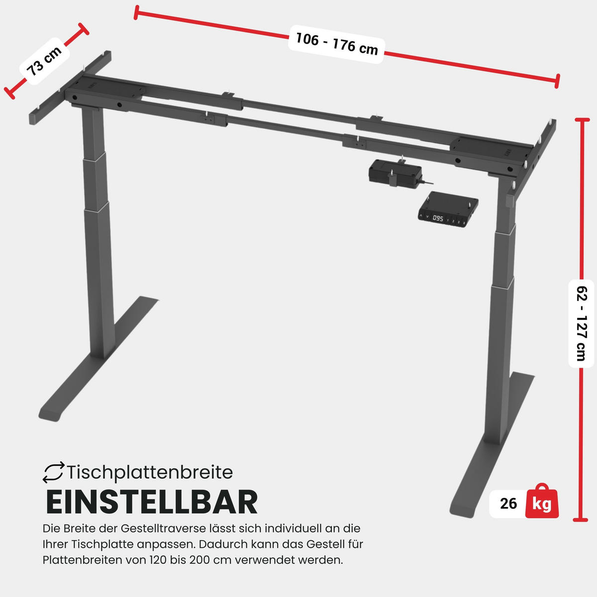 SCHREIBTISCHGESTELL 73,8/176,5/127 cm in Weiß - Weiß, Metall (73.8/176.5/127cm) - bümö