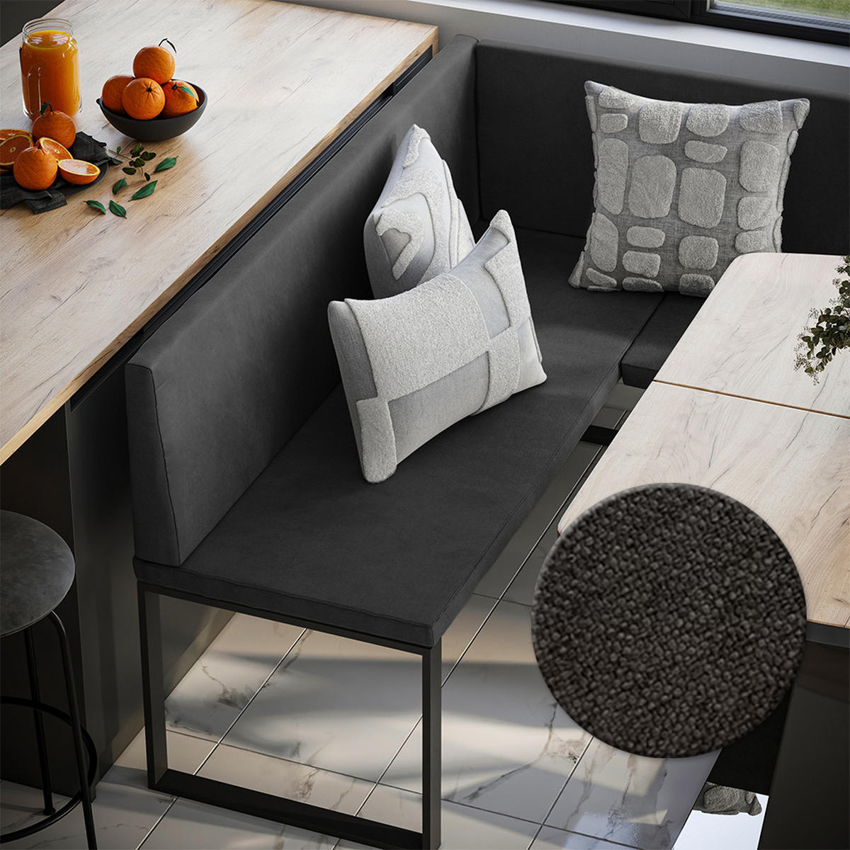 LAVICE DO JÍDELNY DO ROHU Ravon Antracit - antracitová, textil (150/87/150cm) - Vicco