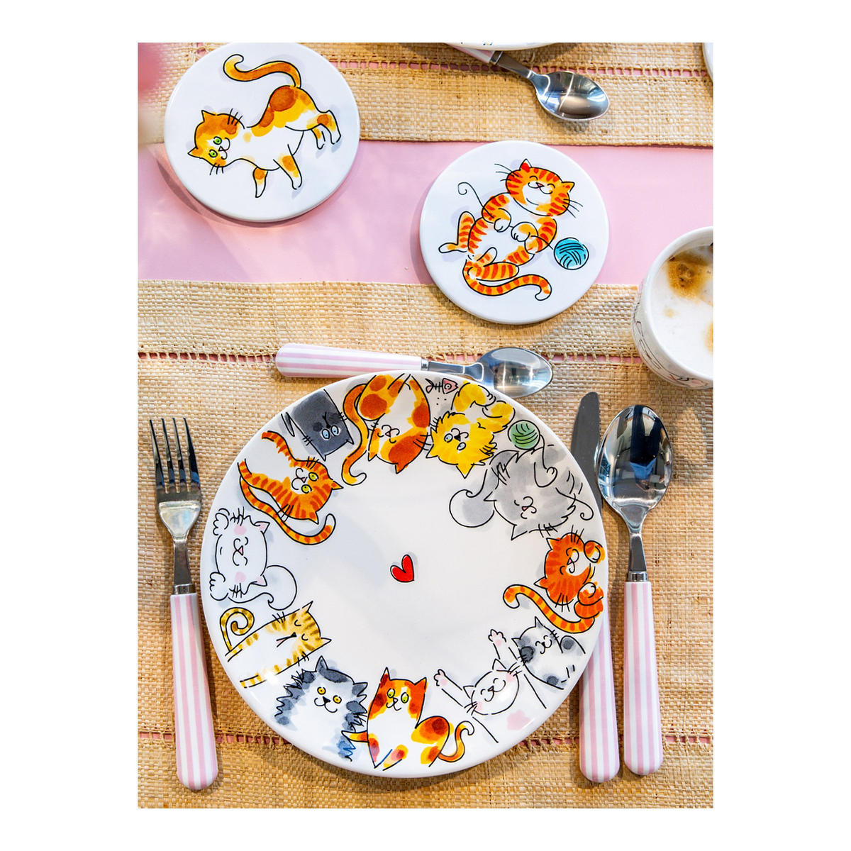 FRÜHSTÜCKSTELLER Katzen in Bunt - 22cm - Multicolor, Keramik (21.8/21.8/2.5cm) - Blond Amsterdam