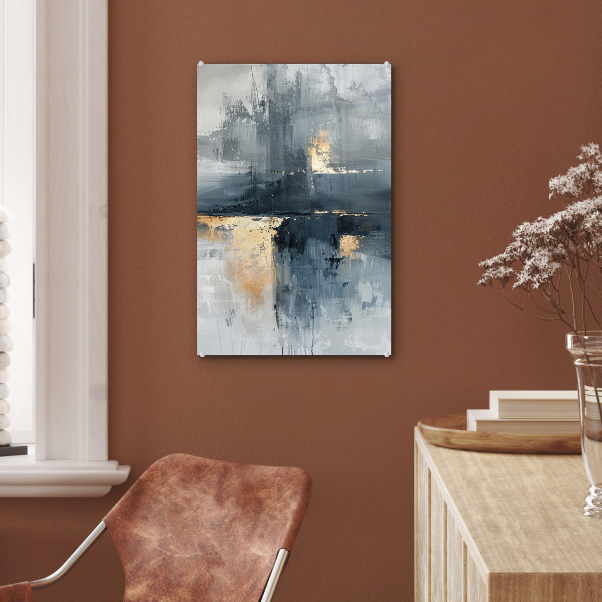 ACRYLGLASBILD Kunst - Grau - Gold - Abstrakt 40x60 cm - Dunkelgrau, Glas (40/60cm) - MuchoWow
