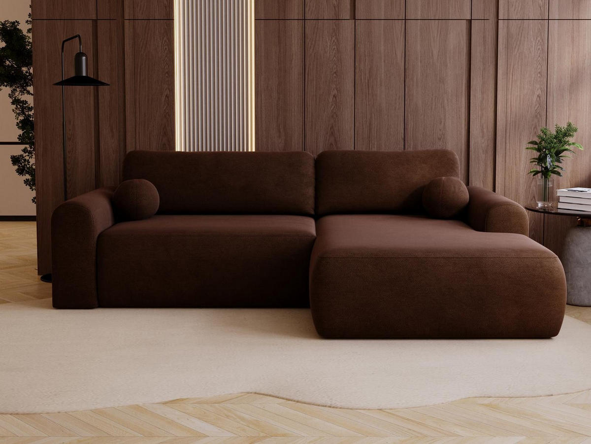 ECKSOFA velvet braun rechts AURA - Braun, Holzwerkstoff (257/177cm) - Compleo24