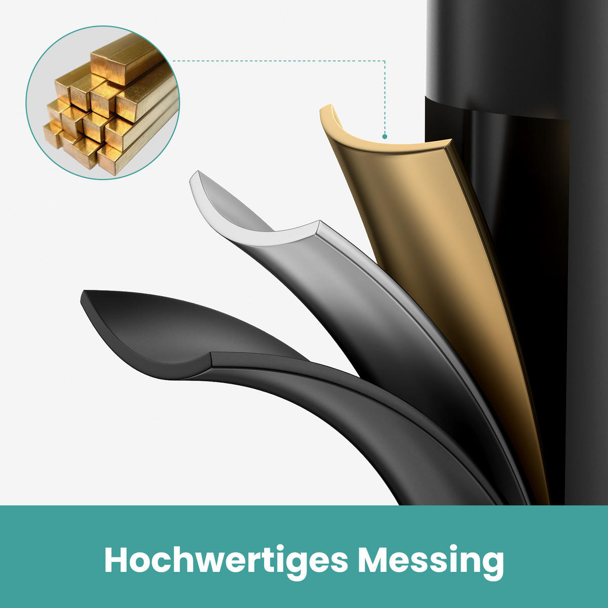 WASCHTISCHARMATUR DVGW-zertifiziertes Zulaufrohr Gerändelter Messinggriff - Schwarz, Metall (16.6/5/18.1cm) - EMKE