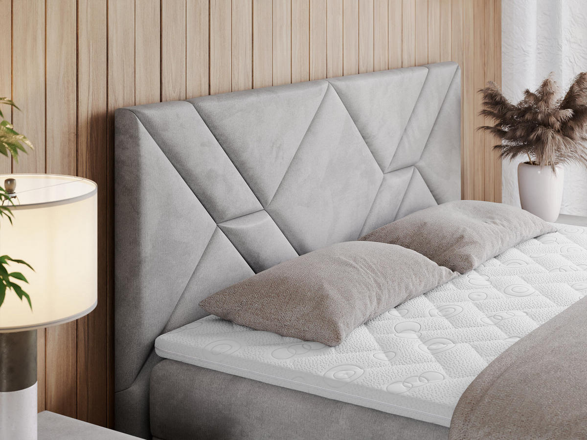 BOXBETT NEOMI 120/200 - Hellgrau Velvet - H3 - Visco - Hellgrau, Holz/Textil (120/200cm)