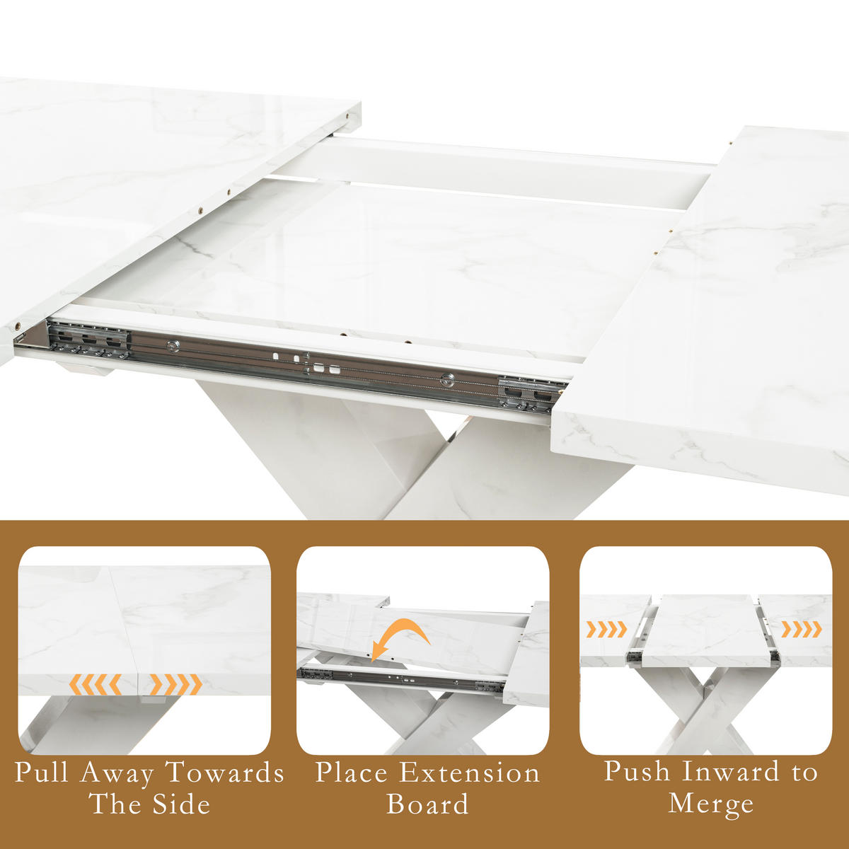 ESSTISCH AUSZIEHBARER Weiß Marmoroptik mit Ausziehfunktion & X-Gestell - Weiß, Holzwerkstoff/Metall (80/160/76.5cm) - Urban Meuble