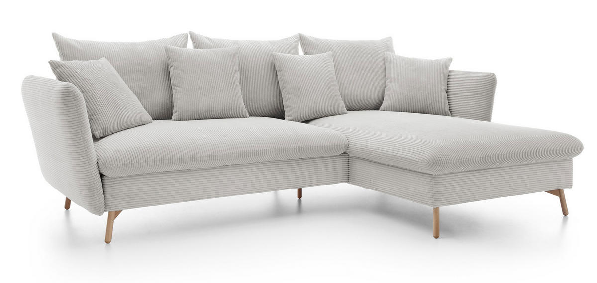 ECKSOFA Savona L-Form 260 cm, Cordstoff, Rechts, Vanille - Ecru, Holz (167/258cm) - Emporius