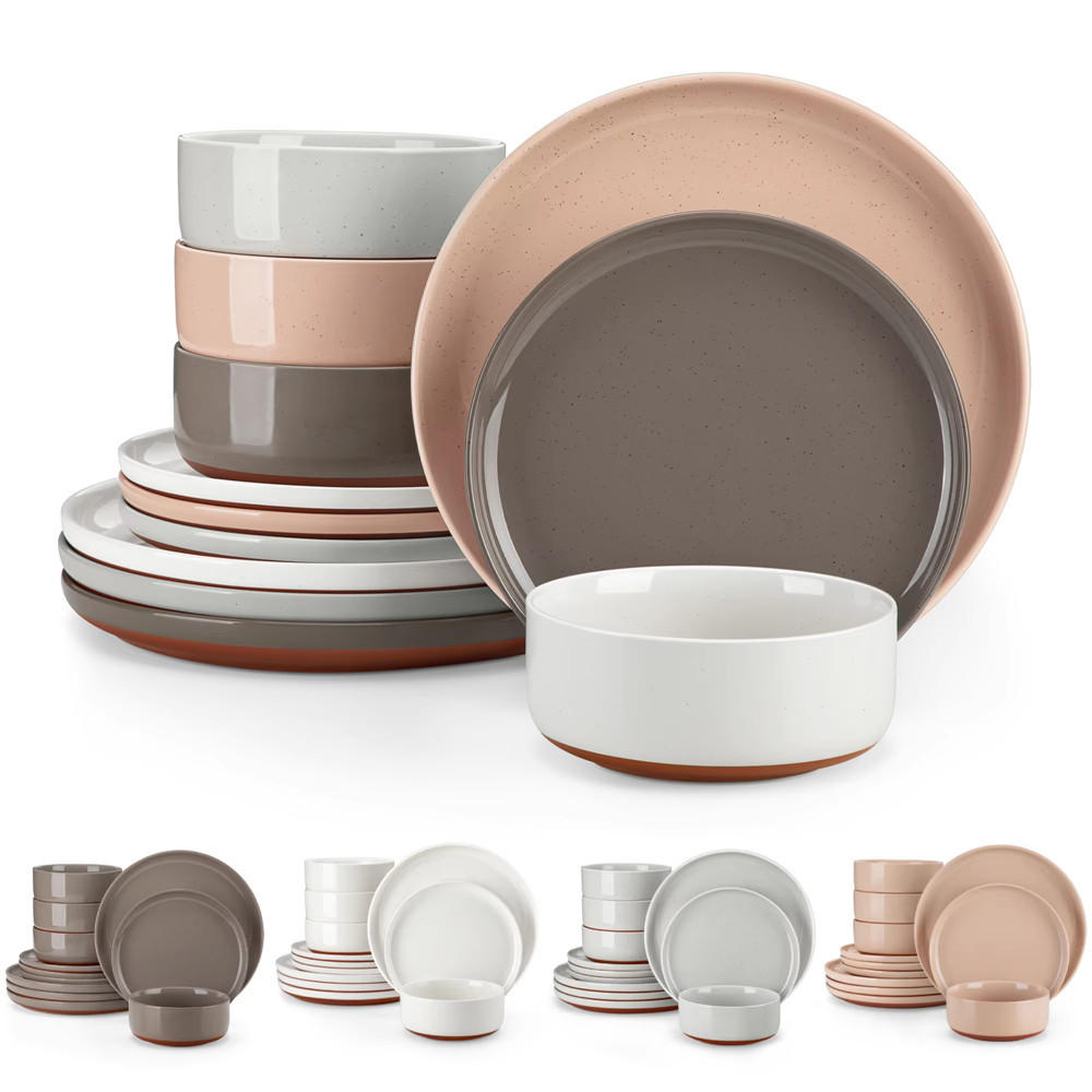 KOMBISERVICE Steinzeug Sesamglasur 12-teilig 4 Personen - Pink, Keramik (26/2/26cm) - Bextcok