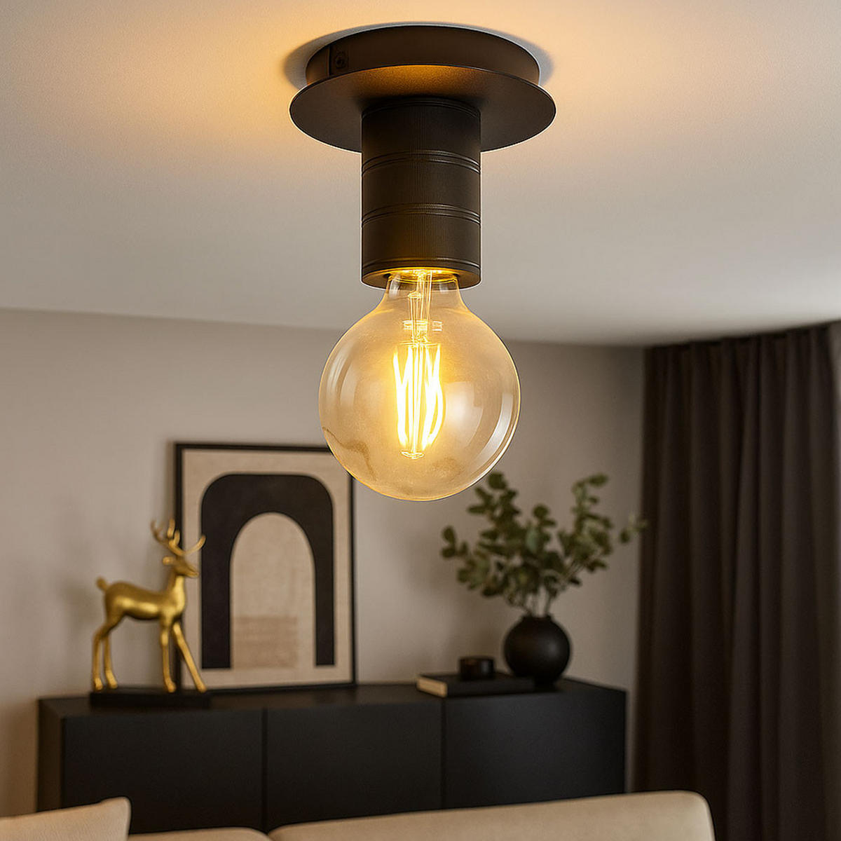 DECKENLEUCHTE Alu Schwarz Rund - Schwarz, Metall (15/15/11cm) - Globo Lighting