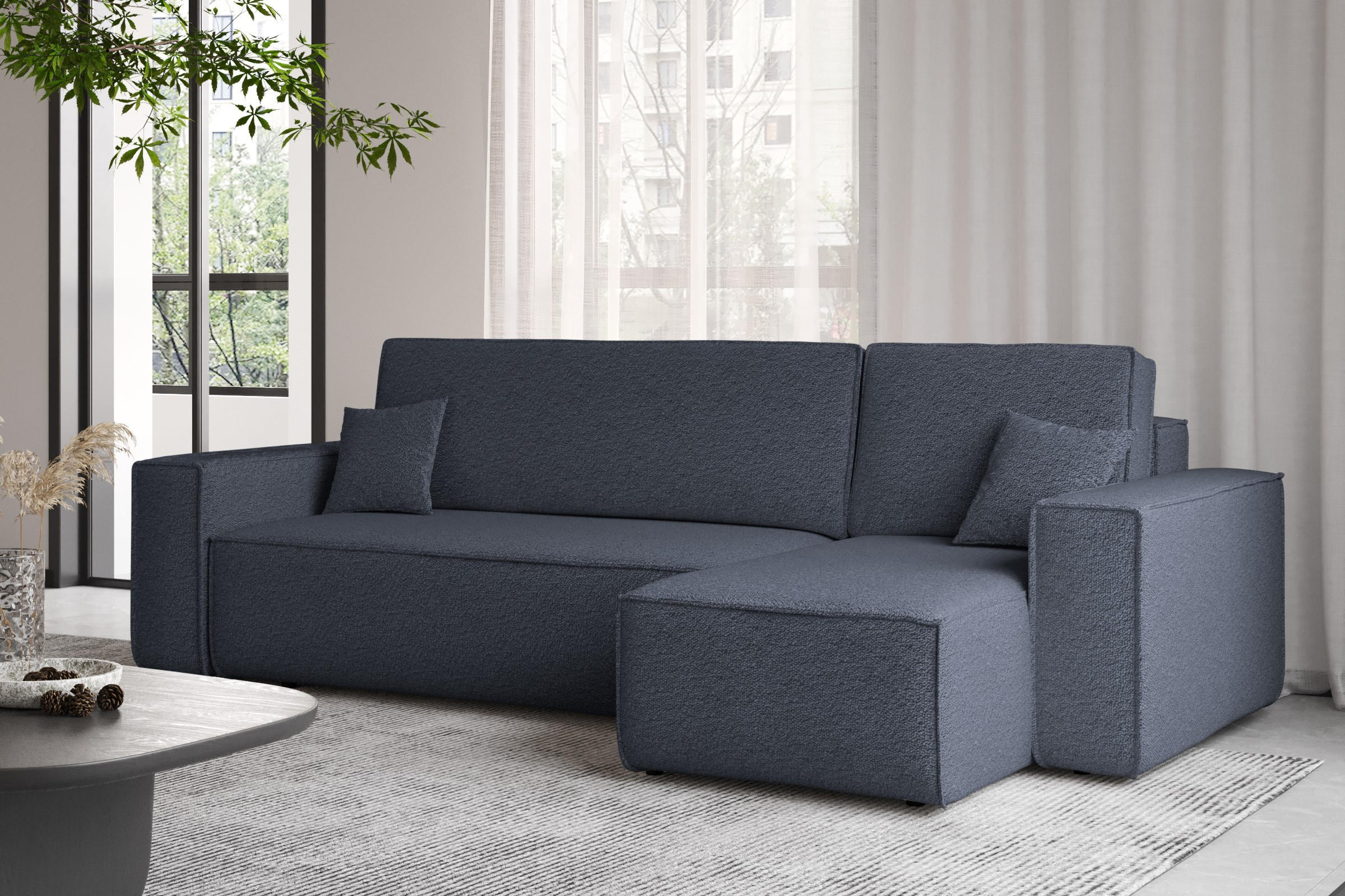 ECKSOFA Mit Schlaffunktion Und Bettkasten L-Form BEST Stoff Abriamo Dunkelblau Rechts - Dunkelblau, Holz/Textil (244/142cm) - Kaiser Möbel