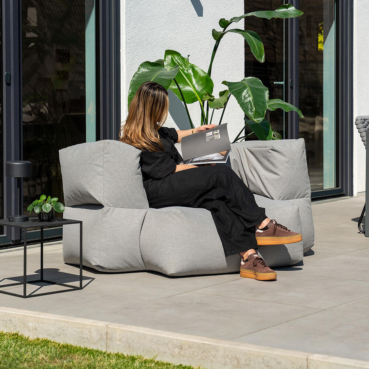 OUTDOOR Sitzsack HEAVEN - Hellgrau - Beige, Textil (152/100/76cm) - Home Deluxe