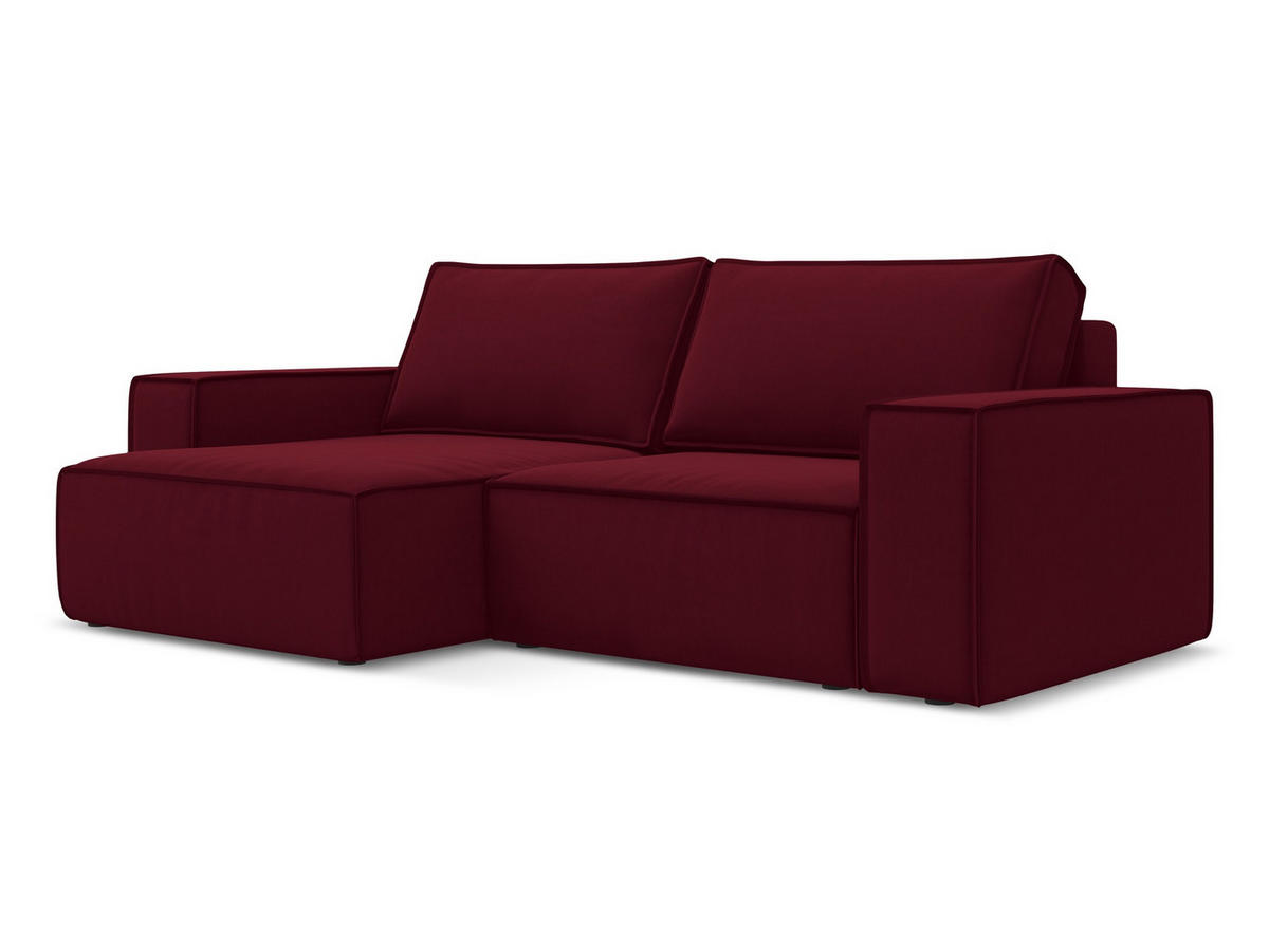 ECKSOFA mit Schlaffunktion Samt Stoff Rot - Bordeaux/Rot, Kunststoff/Textil (148/257cm) - Makamii